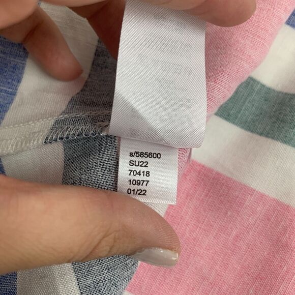 Loft Linen Blend Dress Womens Small Halter Ring Neck Striped Sleeveless Keyhole - Picture 10 of 13